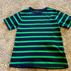 Boys Polo Kelly green and navy striped short sleeve tee